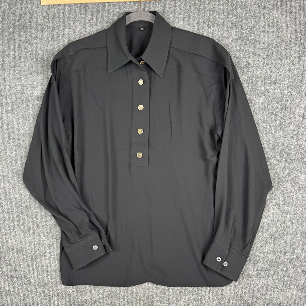 Louis Vuitton Blouse Womens Size 34 Black Jubilee Gold Crest Button Long Sleeve